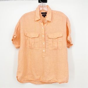 J. Crew Baird McNutt 100% Linen Button Up Short Sleeve Top Blouse Womens Size 6